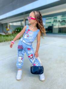 Young Girls Denim Two-piece Outfits - Blue - View 5