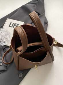 1個女款咖啡棕色手提包,新款通勤理想手袋,時尚大容量肩背包 - 咖啡棕 - 查看 8