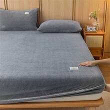 1片厚實柔軟透氣的奶絨床墊套（單人床），溫暖細膩，吸濕透氣，防皺，可拆卸且易於清洗，適用於四季 - 淺灰 - 查看 4