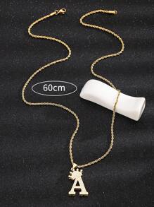 1件 男士時尚分層王冠初字母掛墜不鏽鋼扭轉鍊項鍊,男女適用頸圈,日常裝飾 - 銀色 - 查看 7