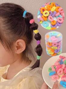 100 piezas/paquete Scrunchies de color aleatorio para niñas bebé, gomas elásticas para coleta, trenzas, uso diario y de viaje - Multicolor - Ver 1