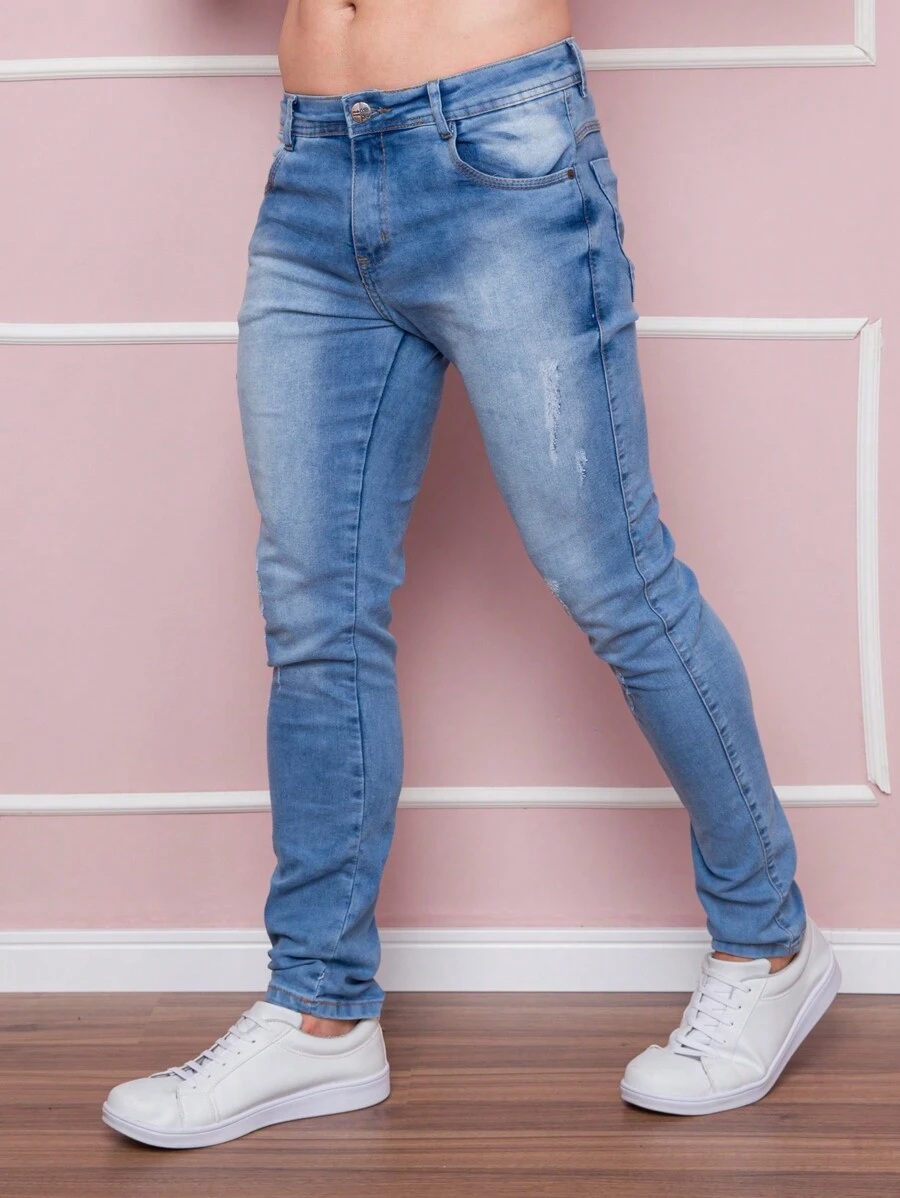 Men Jeans - 淺色水洗藍 - 查看 1