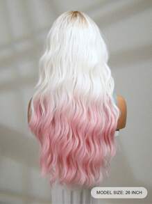 26 Inch White To Pink Long Curly Wavy Synthetic Wig Beginners Friendly Elegant Natural Looking For Cospaly,Festival,Daily, Use Women Wavy Layered Wig Hairstyles Synthetic Wigs For Girls Carnival Party Cosplay Wig - 彩色 - 查看 6