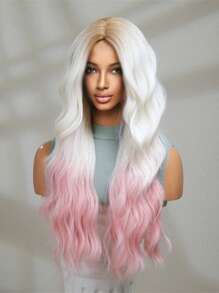 26 Inch White To Pink Long Curly Wavy Synthetic Wig Beginners Friendly Elegant Natural Looking For Cospaly,Festival,Daily, Use Women Wavy Layered Wig Hairstyles Synthetic Wigs For Girls Carnival Party Cosplay Wig - 彩色 - 查看 5