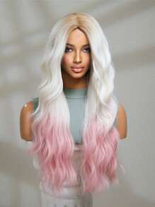 26 Inch White To Pink Long Curly Wavy Synthetic Wig Beginners Friendly Elegant Natural Looking For Cospaly,Festival,Daily, Use Women Wavy Layered Wig Hairstyles Synthetic Wigs For Girls Carnival Party Cosplay Wig - 彩色 - 查看 3