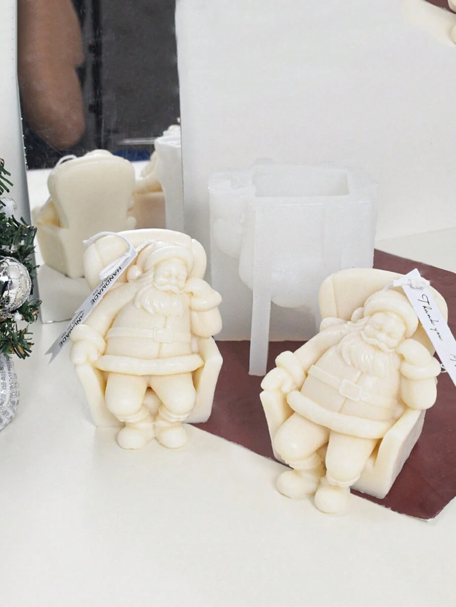 沙發睡覺的聖誕老人蠟燭模具,適合diy手工製作,使用蠟、石膏、芳香療法、矽膠模具 - 白色 - 查看 1
