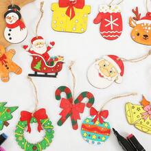 27入組9種不同聖誕主題的木製裝飾品,每個裝飾品都有3個,並帶有3米的繩子,diy聖誕裝飾,未上色的工藝裝飾,提供多種顏色組合。 - 米色 - 查看 3