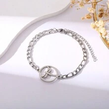 1pc European And American Style Fashionable Titanium Steel Bracelet, Daily Unisex Accessory - Silver - View 25
