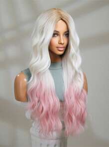 26 Inch White To Pink Long Curly Wavy Synthetic Wig Beginners Friendly Elegant Natural Looking For Cospaly,Festival,Daily, Use Women Wavy Layered Wig Hairstyles Synthetic Wigs For Girls Carnival Party Cosplay Wig - 彩色 - 查看 4