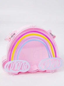 1入組女孩甜美可愛的彩虹塑料手提包,適用於日常使用 - 粉色 - 查看 3