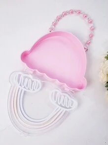 1入組女孩甜美可愛的彩虹塑料手提包,適用於日常使用 - 粉色 - 查看 2