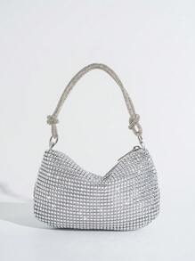 Mini Rhinestone Decorated Handbag With Rhinestone Strap - Silver - View 6