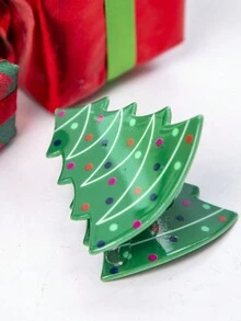 1入女孩聖誕樹造型7公分髮夾,可愛節日配飾 - 綠色 - 查看 3