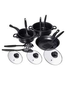 MAXIIZAZAGA Bateria De Cocina 13 Piezas, Acero Antiaderente Ag Box Juego de cocina económico incluye utensilios - Negro - Ver 2