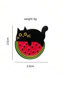 1pc Cute Watermelon & Black Cat Shaped Brooch, Suitable For Both Men And Women Daily Wear - Multicolor - View 3