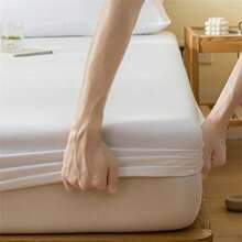 1pc Thick Soft Breathable Solid Color Waterproof Mattress Cover For Single Bed, Easy To Remove Wrinkle Protection, Suitable For All Seasons