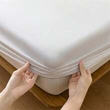1pc Thick Soft Breathable Solid Color Waterproof Mattress Cover For Single Bed, Easy To Remove Wrinkle Protection, Suitable For All Seasons