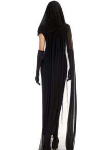 4入組萬聖節成人cosplay女巫服裝,黑色紗裙女巫套裝(包含一件連身裙、一件披風和一雙手套) - 黑色 - 查看 6