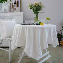 Mantel Blanco Cuadrado Con Diseño De Borde Plisado Y Ondulado - Blanco - Ver 9