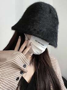 女士黑色毛絨可愛漏斗帽1個 - 黑色 - 查看 5