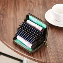 Ví đựng thẻ họa tiết kẻ sọc, Dây kéo mini xung quanh ví đựng tiền xu, Ví ngắn giả da (4,5 * 3 * 0,8) Inch - Xám - Xem 4