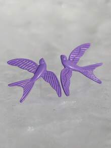 1對甜美可愛的紫燕子鳥金屬耳環,適合女士日常佩戴 - 紫色 - 查看 6