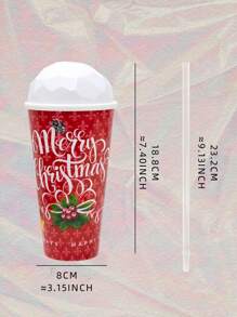 1pc Red Christmas Ice Cream Cone Lid Straw Cup - Red Christmas English model - View 7