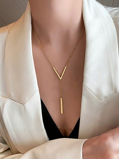 1 Pieza Collar De Acero Inoxidable Con Colgante De Letra Minimalista En Color Dorado Como Un Regalo De Joyería De Cadena Larga De Moda Para Mujeres Y Accesorio De Fiesta