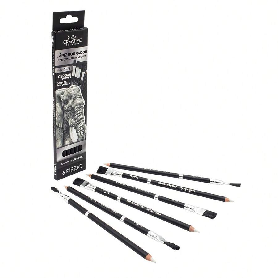 IND-0576 Box Of 6 Pencil Erasers ( Eraser) With Professional Brush For Graphite