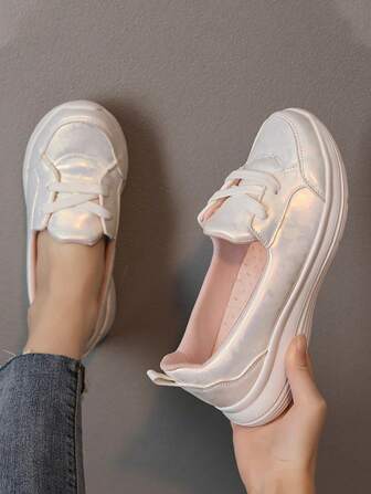 Women's Soft Black Bottom Non-slip Comfortable Work Flat Shoes, Everyday Casual Outdoor Walking Shoes, Thick Rim Heightening Sports Shoes