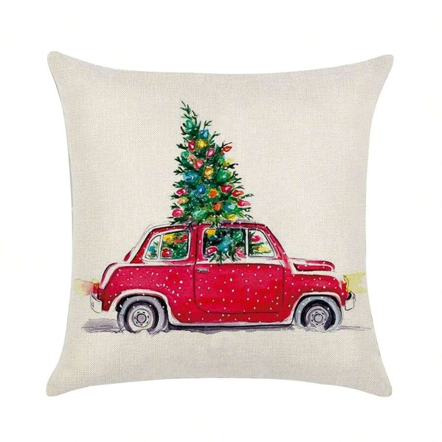 1pc Christmas Tree Pattern Throw Pillow Case, Sofa Cushion Cover For Home Decoration - Beige - View 1