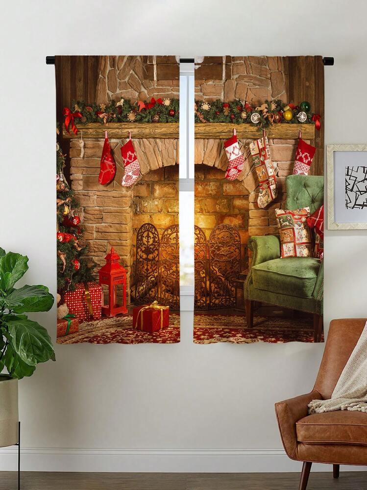 Tenda Per Finestra Natalizia Con Alberi Di Natale, Impermeabile, Per Soggiorno E Camera Da Letto - 166x150 Cm