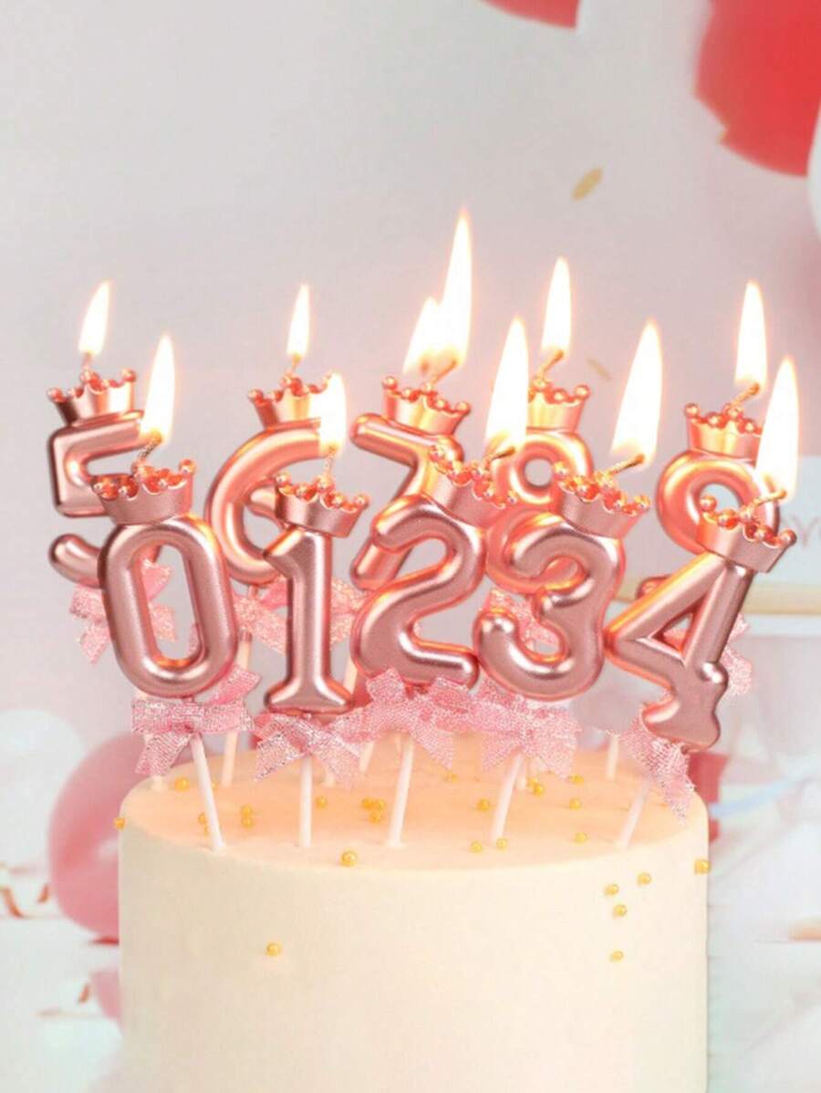 1 件玫瑰金数字蜡烛,带皇冠和蝴蝶结设计,适用于生日蛋糕装饰 0-9 - 玫瑰金 - 查看 1