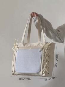 Large Capacity Women's Bag, New Design Bow Knot Strap Transparent Cute Sweet Bucket Bag, Commuter Shoulder Tote Bag Kawaii Cute Ita Tote Bag,Women's Sweet Clear Handbag & Purse