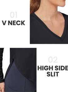 ED3SIZE 女款 V 領弧形下擺長袖 T 卹