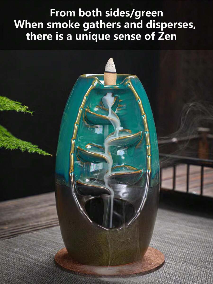 Backflow Incense Burner - Ceramic Incense Holder With Holder For Incense Cones/sticks, Home Decor - Green - View 1