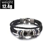 European And American Fashion Retro Leather Bracelet, Handmade Jewelry, Cross-Border Simple Beaded Leather Bracelet, Personalized X-Nail Men's And Women's Fashion Braided Bracelet, Multiple Leather Bracelets - X stud buckle black leather bracelet - View 5