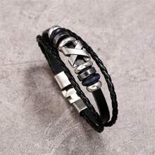 European And American Fashion Retro Leather Bracelet, Handmade Jewelry, Cross-Border Simple Beaded Leather Bracelet, Personalized X-Nail Men's And Women's Fashion Braided Bracelet, Multiple Leather Bracelets - X stud buckle black leather bracelet - View 4