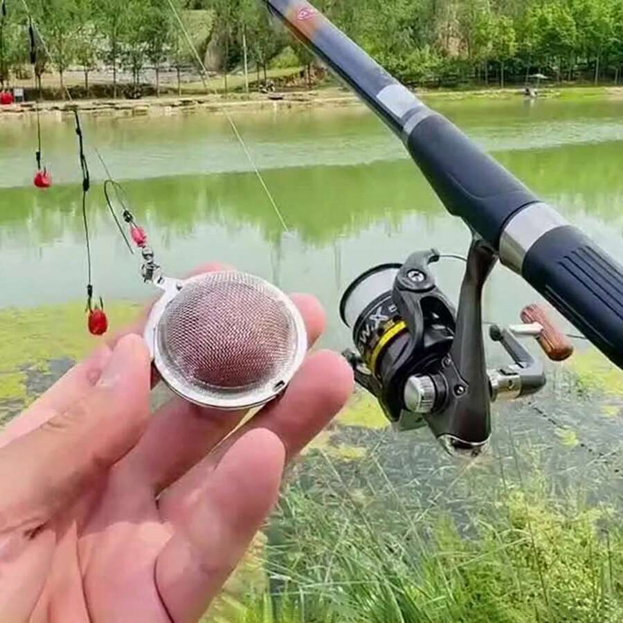 1pc Stainless Steel Bait Cage, Fishing Tool, With Filter Net For Evenly Dispensing Bait - Silver - View 1