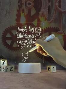 1 pieza Luz de noche de tablero acrílico, con interruptor (incluye base, cable USB, lápiz y tablero acrílico), tablero de mensajes con función borrable y función de iluminación para escritura a mano - Blanco - Ver 5