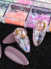 荧光彩虹色美甲闪光 3D 全息反光亮片指甲配件厚片装饰 12 格 - 彩色 - 查看 9