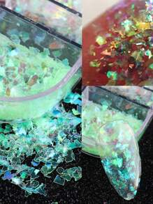 荧光彩虹色美甲闪光 3D 全息反光亮片指甲配件厚片装饰 12 格 - 彩色 - 查看 7