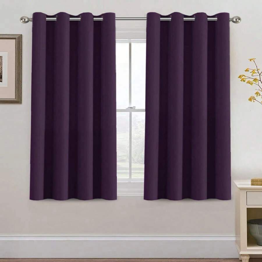 H.VERSAILTEX Blackout Curtain For Living Room Small Window Kitchen Blackout Curtains Energy Saving Solid Grommet Blackout Drape - 梅子紫 - 查看 1