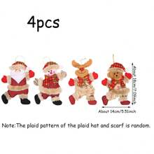 4入組聖誕樹裝飾用品,可愛卡通跳舞聖誕老人,雪人,馴鹿&熊長毛絨玩偶吊墜 - 彩色 - 查看 2