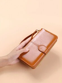 Vintage Women's Long Clutch Wallet, Handheld Phone Purse And Card Holder - Brown - View 5