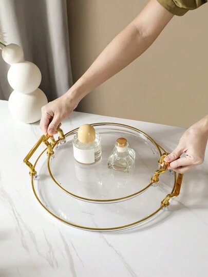 1 件/2 件简约圆形金色吊饰托盘，用于盛放食物、茶、糕点和小吃，带手柄，适合茶具储存和糕点摆放，多用途浪漫托盘，适用于餐厅和家庭、厨房、圣诞礼物