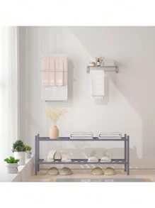 可折疊天然竹鞋架-堆疊式多功能組合收納架-便利的鞋子組織自由支撐鞋架,尺寸：11"深x 27"寬x 13"高 - 灰色 - 查看 6