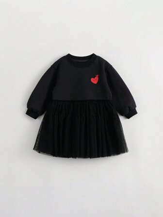 Kontrastmaska Hjärta Enkel Klänningar för unga flickor