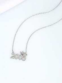 1入組極簡不鏽鋼生日年份日期和字母掛墜項鍊(1980-2023) - 銀色 - 查看 3