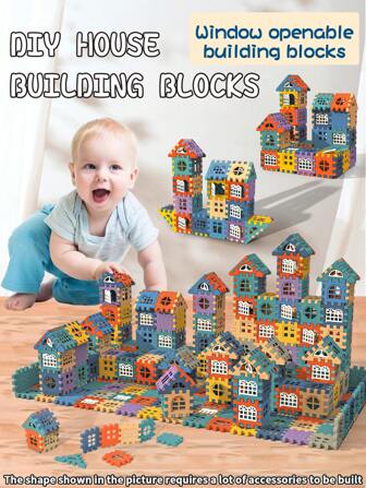 64/88 piezas de bloques de mosaico creativos de estilo mixto para ventanas de niños. Los niños pueden armar casas con ventanas, apropiado para la interacción padres-hijos y el entrenamiento educativo en el aula, edades de 0 a 12 años, decoración de habitaciones, regalos de invierno